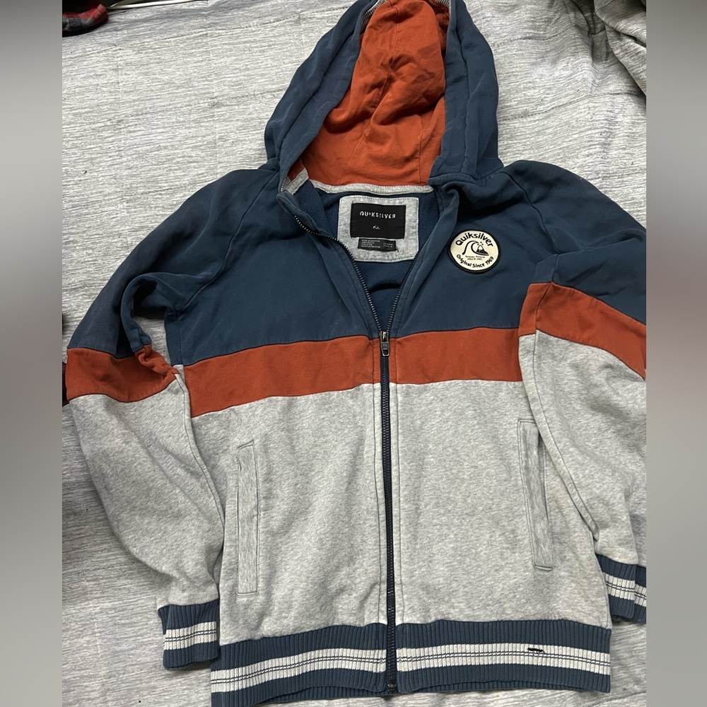Quiksilver Kids Sweatshirt - Zip Up Orange and Blue Colorblock